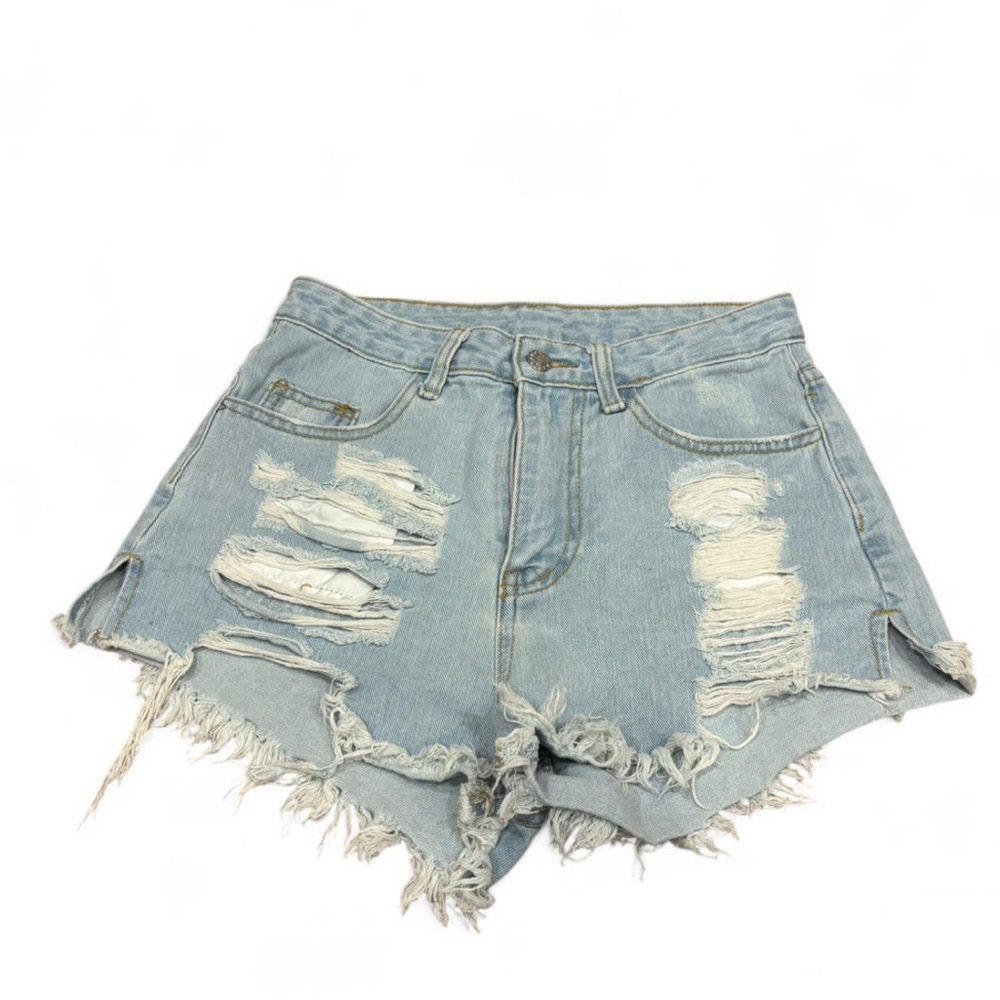 SHEIN Blue Distressed Jean Shorts with Frayed Hem